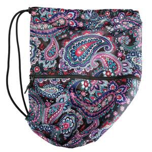 Vera Bradley Nylon Drawstring Cinch Backpack Zipper Mesh Panel Beach Paisley